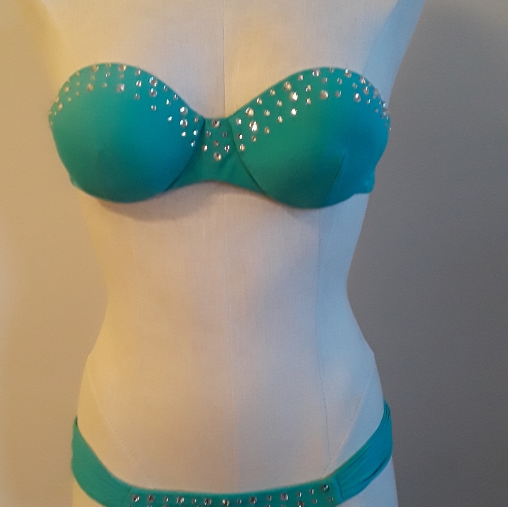 Plumeria Swimwear Teal Swarovski Crystal Bikini